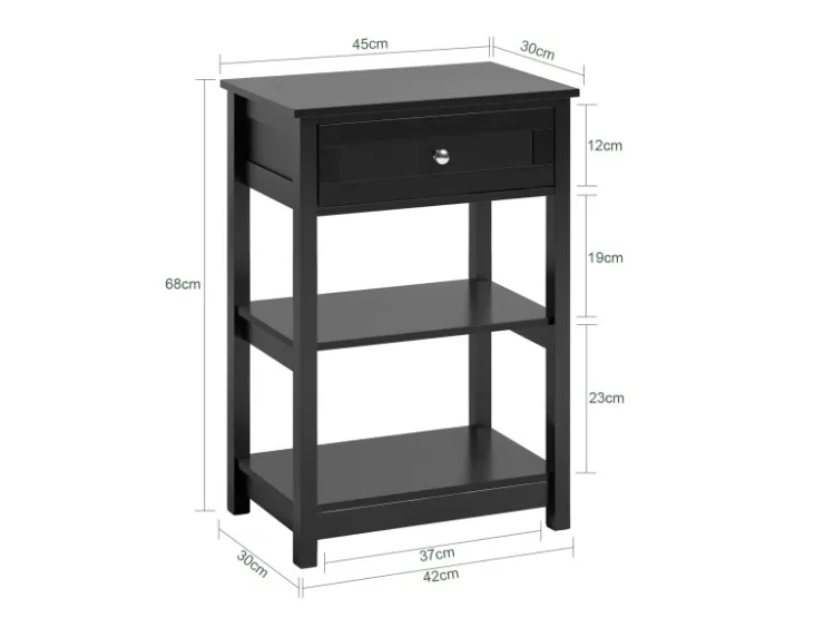 SoBuy Beistelltisch Nachttisch mit Schublade und 2 Ablagen 45x68x30cm Schwarz FBT46-SCH