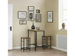 SoBuy Essgruppe Bartisch Set Esstisch mit 2 Barhockern Braun-Schwarz OGT10-PF* Tische|Hocker