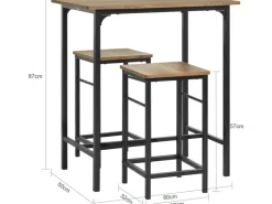 SoBuy Essgruppe Bartisch Set Esstisch mit 2 Barhockern Braun-Schwarz OGT10-PF* Tische|Hocker