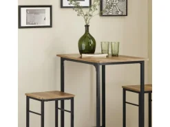 SoBuy Essgruppe Bartisch Set Esstisch mit 2 Barhockern Braun-Schwarz OGT10-PF* Tische|Hocker