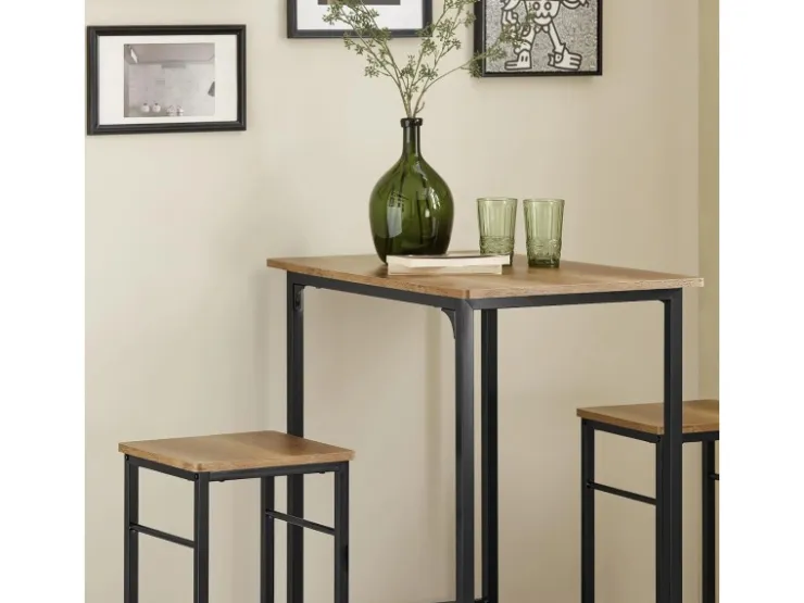 SoBuy Essgruppe Bartisch Set Esstisch mit 2 Barhockern Braun-Schwarz OGT10-PF* Tische|Hocker