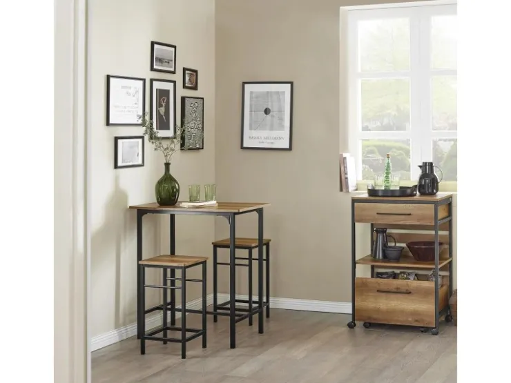 SoBuy Essgruppe Bartisch Set Esstisch mit 2 Barhockern Braun-Schwarz OGT10-PF* Tische|Hocker