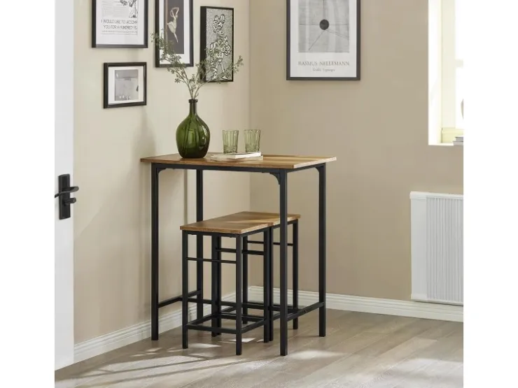 SoBuy Essgruppe Bartisch Set Esstisch mit 2 Barhockern Braun-Schwarz OGT10-PF* Tische|Hocker