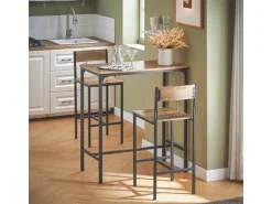 SoBuy Essgruppe Bartisch Set Esstisch mit 2 Stühlen Braun-Schwarz OGT03-XL* Hocker|Stühle