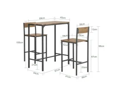 SoBuy Essgruppe Bartisch Set Esstisch mit 2 Stühlen Braun-Schwarz OGT03-XL* Hocker|Stühle