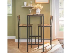 SoBuy Essgruppe Bartisch Set Esstisch mit 2 Stühlen Braun-Schwarz OGT03-XL* Hocker|Stühle