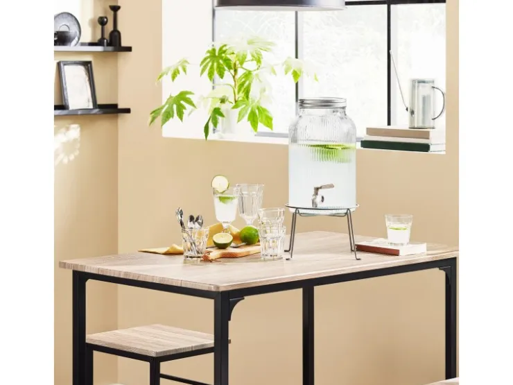 SoBuy Essgruppe Esstisch Set 5-teilig Bartisch mit 4 Hockern Natur-Schwarz OGT11-N