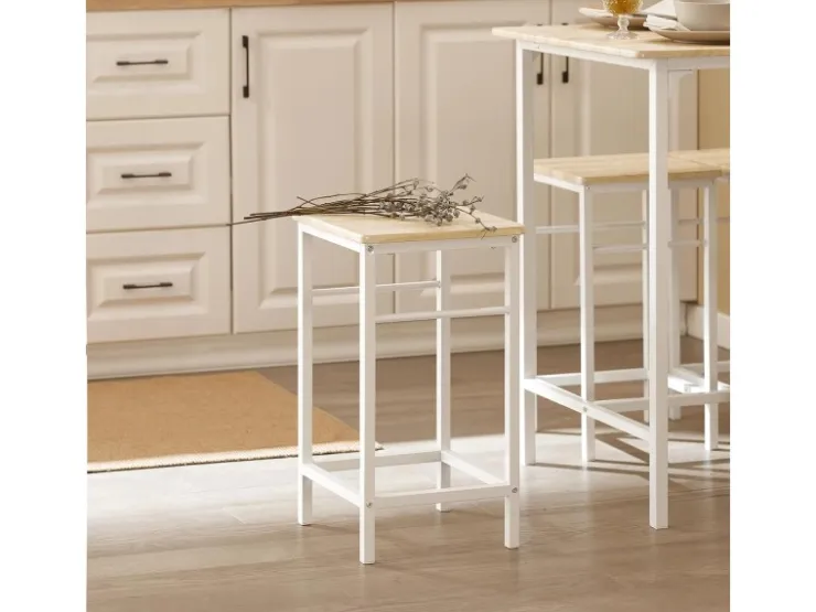 SoBuy Essgruppe Esstisch Set 5-teilig Bartisch mit 4 Hockern Weiß-Natur OGT11-WN* Tische|Hocker