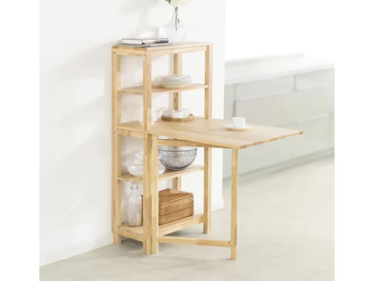 SoBuy Esstisch mit Regalen Klapptisch Schreibtisch 98x126x60cm Natur FWT70-N* Tische