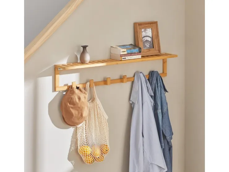 SoBuy Flurgarderobe Wandgarderobe Handtuchhalter aus Bambus FHK06-N* Wandregale