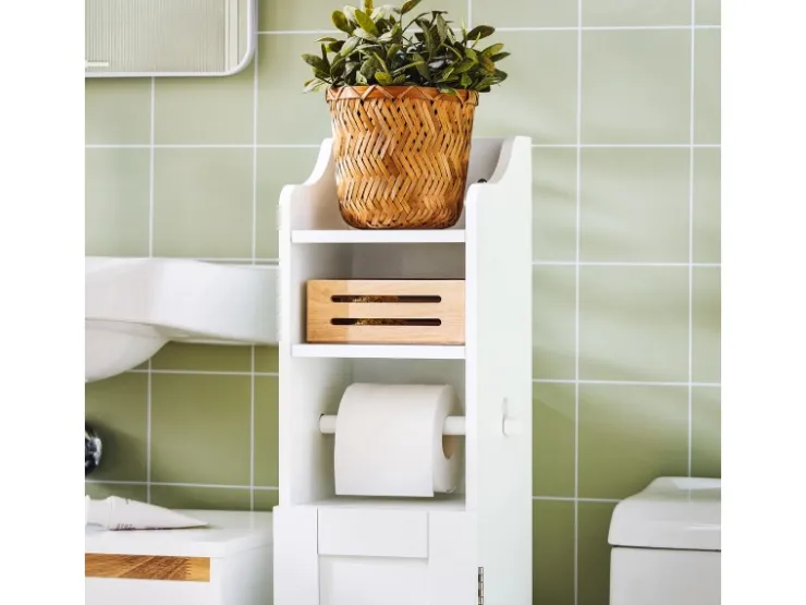 SoBuy Freistehend Toilettenpapieraufbewahrung Holz Weiß FRG177-W