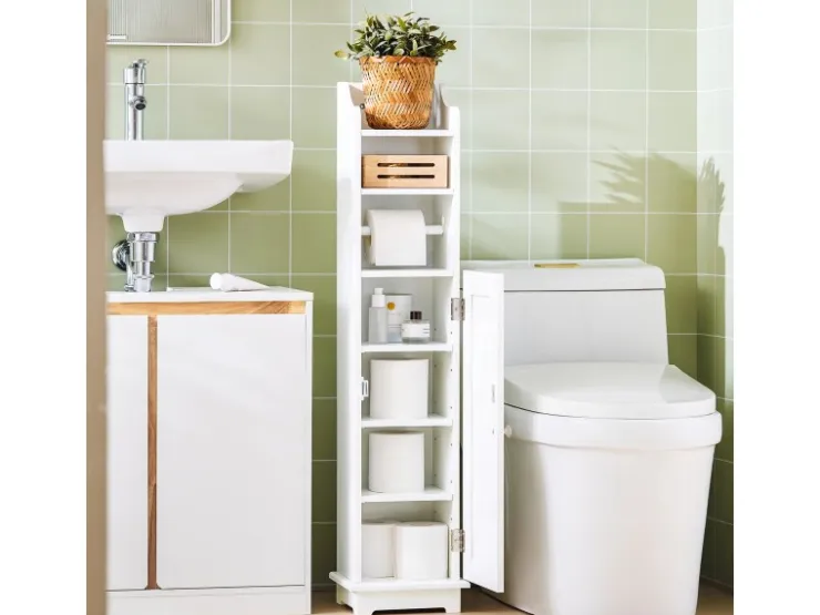 SoBuy Freistehend Toilettenpapieraufbewahrung Holz Weiß FRG177-W