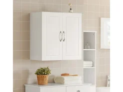 SoBuy Hängeschrank Badezimmerschrank mit Verstellbarem Regal 60x60x30cm Weiß FRG231-W* Wandregale