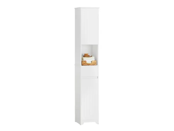 SoBuy Hochschrank Badregal Badezimmerschrank Badezimmermöbel Weiß BZR109-W* Regal Weiß