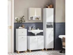SoBuy Hochschrank Badregal Badezimmerschrank Badezimmermöbel Weiß BZR91-W* Regal Weiß