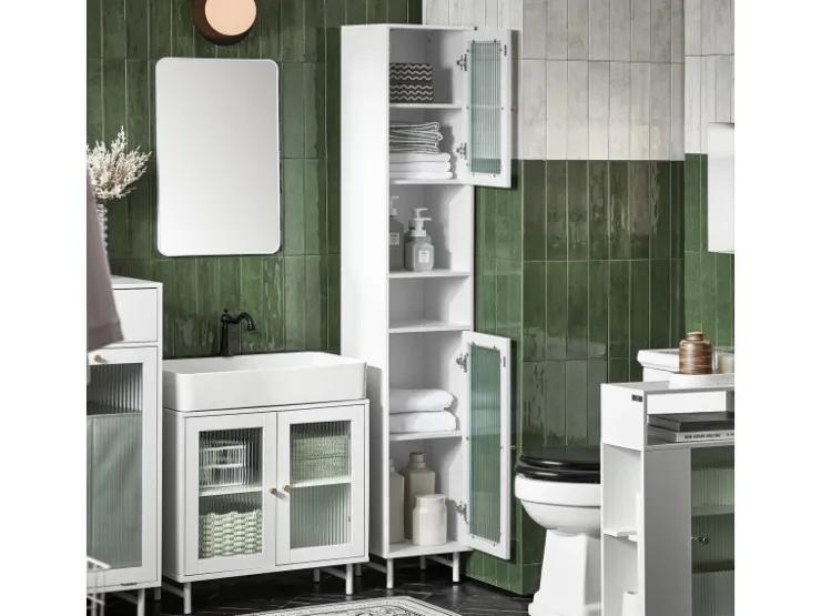 SoBuy Hochschrank Badschrank Badregal Badezimmerschrank Weiß BZR118-W