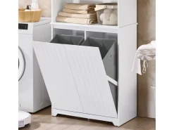 SoBuy Hochschrank Badschrank mit Wäschesack Wäscheschrank Weiß BZR150-W* Aufbewahrung