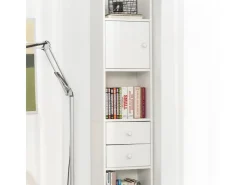 SoBuy Hochschrank mit Schubladen und Türen Holz Weiß STR10-W* Regal Weiß|Holzregale