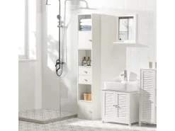 SoBuy Hochschrank mit Schubladen und Türen Holz Weiß STR10-W* Regal Weiß|Holzregale