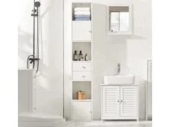 SoBuy Hochschrank mit Schubladen und Türen Holz Weiß STR10-W* Regal Weiß|Holzregale