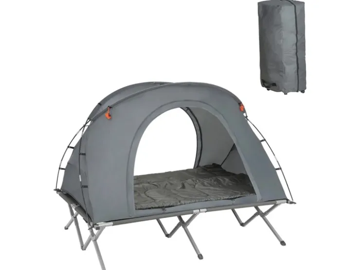 SoBuy 4in1-Zelt mit Campingliege für 2 Personen Metall Oxford-Nylon Grau OGS60-L-HG* Kissenbezüge