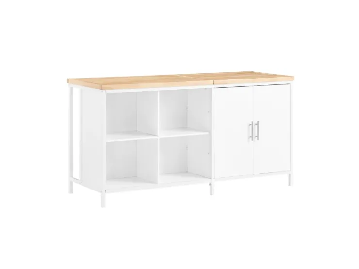 SoBuy Kücheninsel Freistehend Küchenschrank Sideboard Weiß-Natur KNL09-WN* Vitrinen
