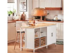 SoBuy Kücheninsel Freistehend Küchenschrank Sideboard Weiß-Natur KNL09-WN* Vitrinen