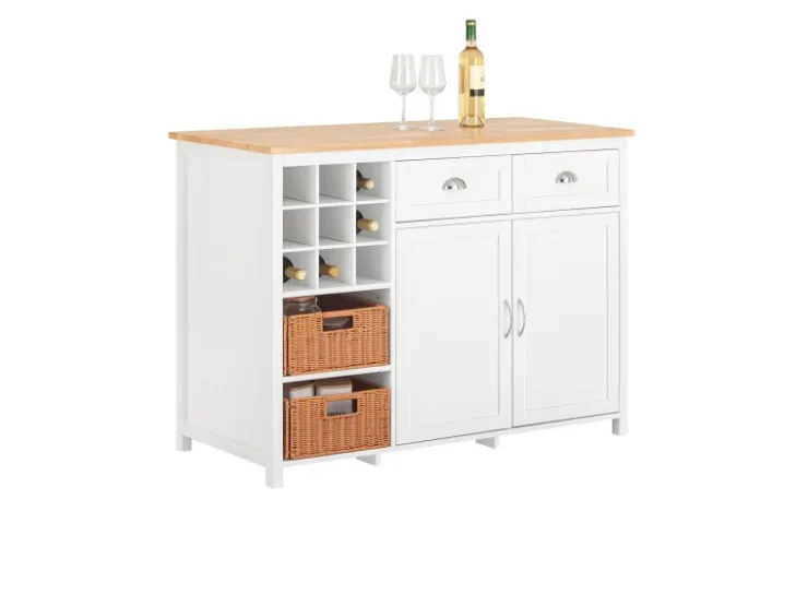 SoBuy Kücheninsel mit 2 Rattankörben Küchenschrank Sideboard Buffet KNL05-W* Schränke