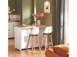 SoBuy Kücheninsel mit 2 Rattankörben Küchenschrank Sideboard Buffet KNL05-W* Schränke