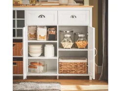 SoBuy Kücheninsel mit 2 Rattankörben Küchenschrank Sideboard Buffet KNL05-W* Schränke