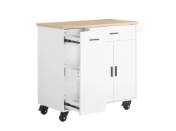 SoBuy Küchenwagen mit Gewürzregal Sideboard Küchenschrank 105x92x46cm Weiß-Natur FKW126-WN