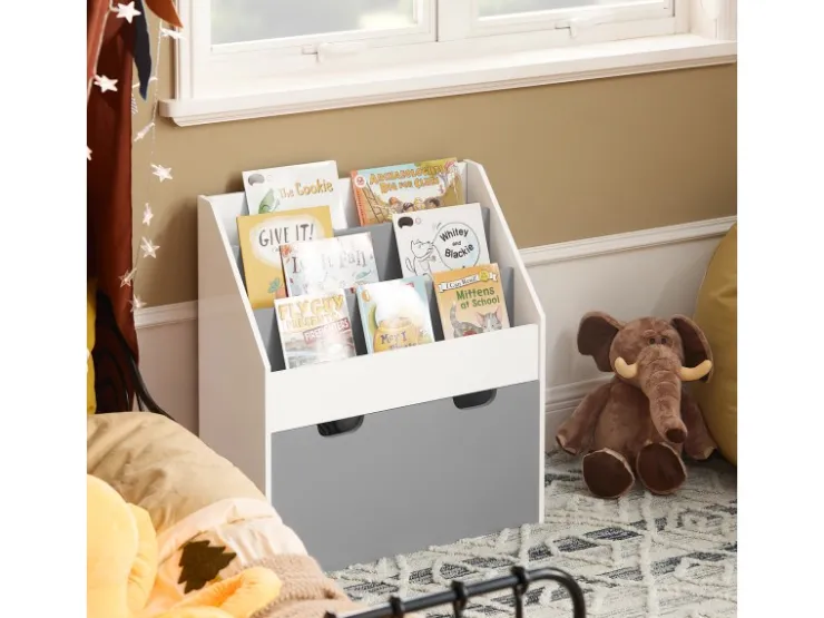 SoBuy Kinder Bücherregal Kinderregal mit 3 Ablagen Spielzeugtruhe Weiß KMB17-HG* Aufbewahrung|Regal Weiß