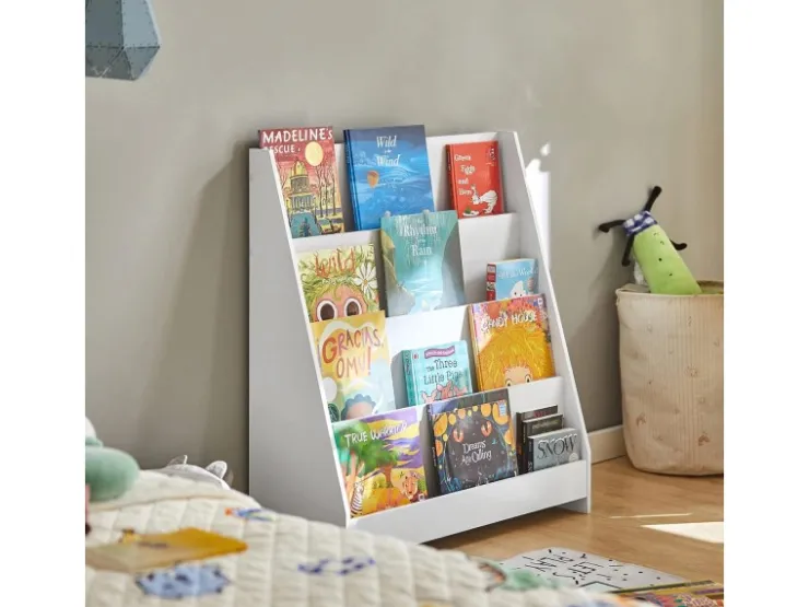 SoBuy Kinder Bücherregal Kinderregal Zeitungsständer mit 4 Ablagen Weiß KMB32-W* Aufbewahrung|Regal Weiß