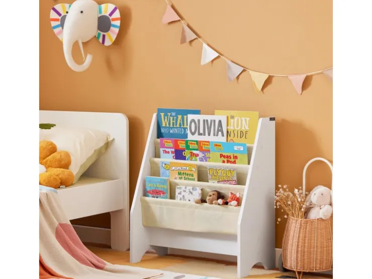 SoBuy Kinder-Bücherregal Zeitungsständer mit 4 Ablagen Kinderregal Weiß FRG225-W