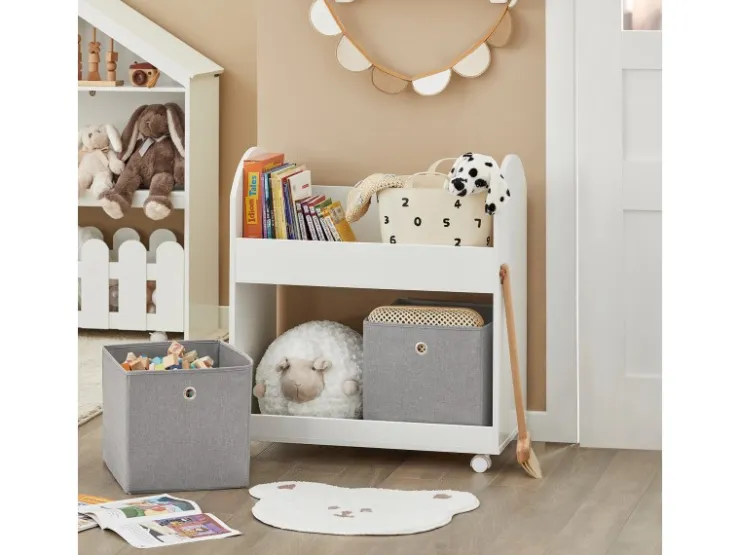 SoBuy Kinderregal mit 2 Stoffboxen Bücherregal Aufbewahrungsregal KMB53-W