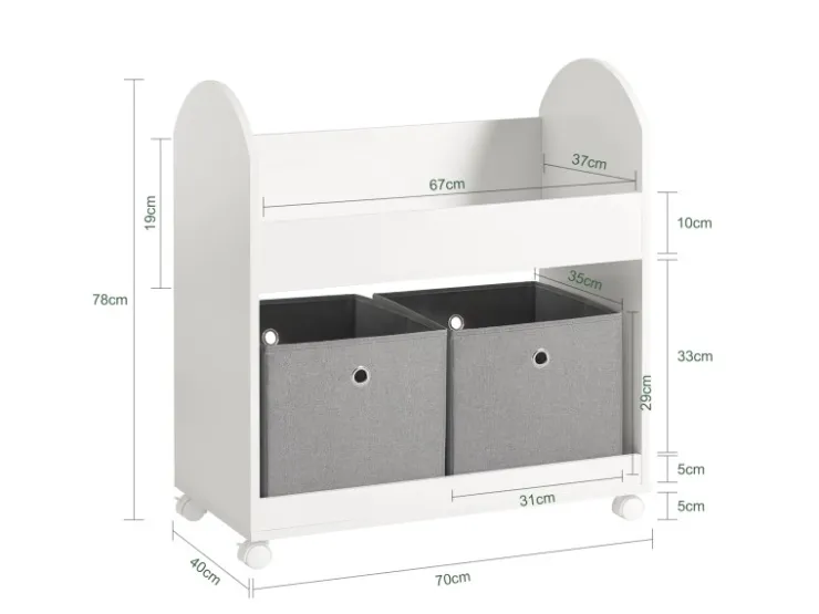 SoBuy Kinderregal mit 2 Stoffboxen Bücherregal Aufbewahrungsregal KMB53-W