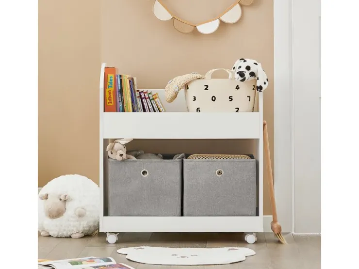 SoBuy Kinderregal mit 2 Stoffboxen Bücherregal Aufbewahrungsregal KMB53-W