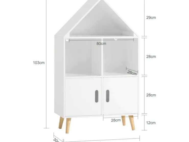 SoBuy Kinderregal mit Haus-Design Bücherregal für Kinder Weiß KMB58-W