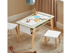 SoBuy Kindertisch mit 2 Stühlen Kindersitzgruppe mit Stauraum Maltisch KMB92-GR* Hocker