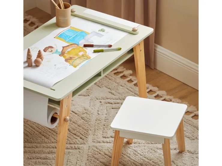 SoBuy Kindertisch mit 2 Stühlen Kindersitzgruppe mit Stauraum Maltisch KMB92-GR* Hocker