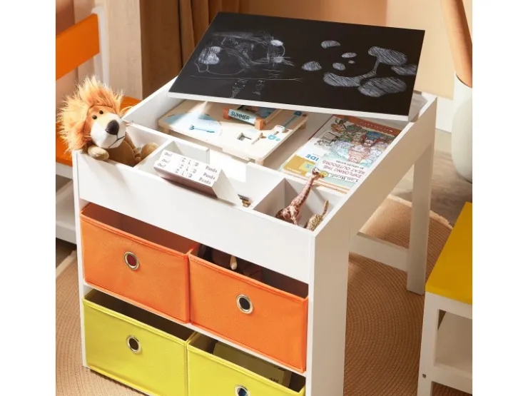 SoBuy Kindertisch mit 2 Stühlen Kindersitzgruppe Spieltisch Stauraum KMB75-K-W* Aufbewahrung