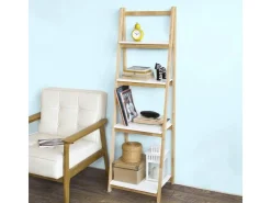 SoBuy Leiterregal Bücherregal mit 4 Böden klappbar Kautschukholz FRG162-N* Holzregale|Regal Weiß