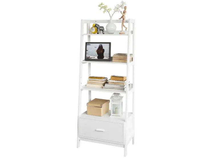SoBuy Leiterregal mit Ablagen und Schublade MDF Weiß FRG116-W* Kommode|Leitern