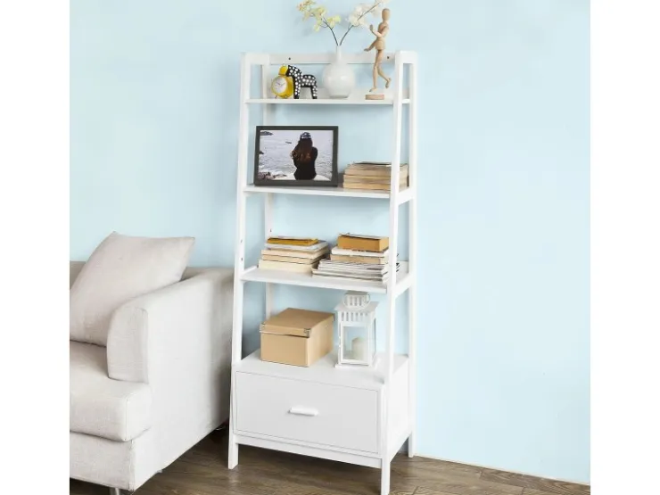 SoBuy Leiterregal mit Ablagen und Schublade MDF Weiß FRG116-W* Kommode|Leitern