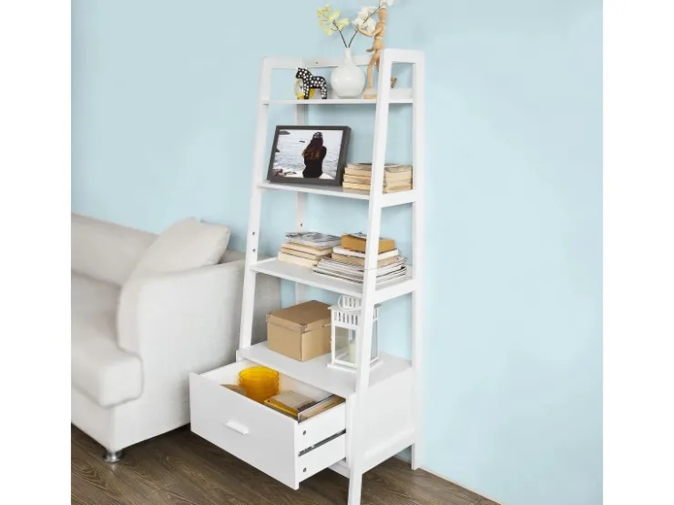 SoBuy Leiterregal mit Ablagen und Schublade MDF Weiß FRG116-W* Kommode|Leitern