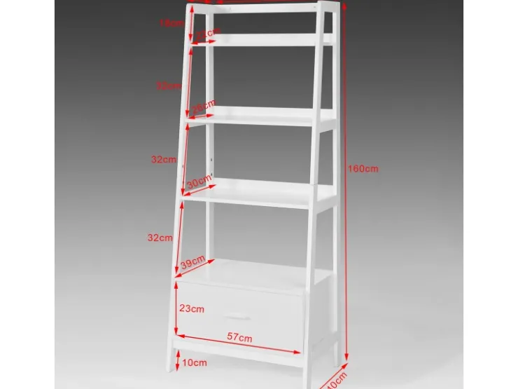 SoBuy Leiterregal mit Ablagen und Schublade MDF Weiß FRG116-W* Kommode|Leitern