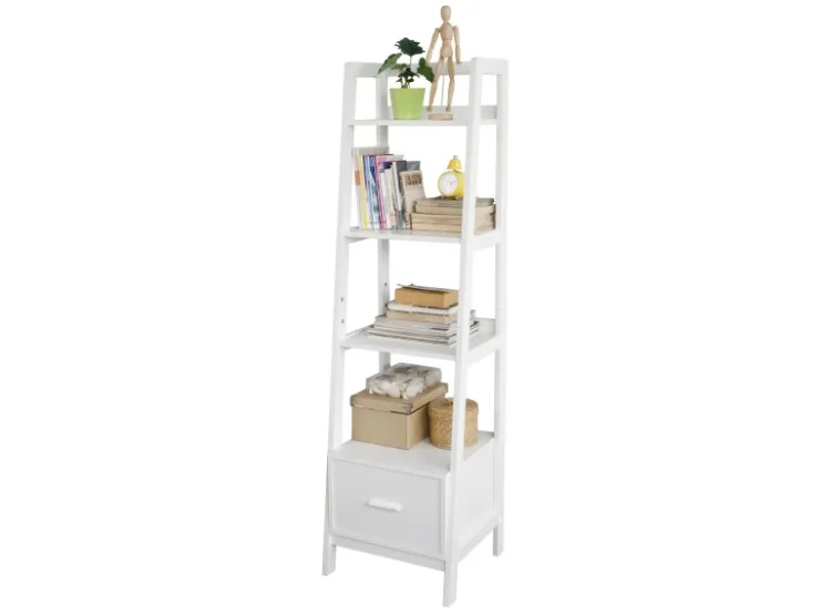 SoBuy Leiterregal mit Ablagen und Schublade MDF Weiß FRG116-K-W