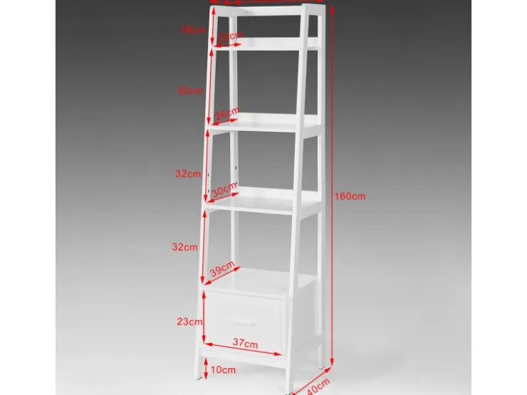 SoBuy Leiterregal mit Ablagen und Schublade MDF Weiß FRG116-K-W