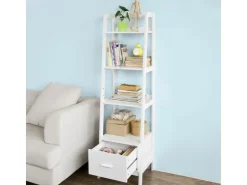 SoBuy Leiterregal mit Ablagen und Schublade MDF Weiß FRG116-K-W