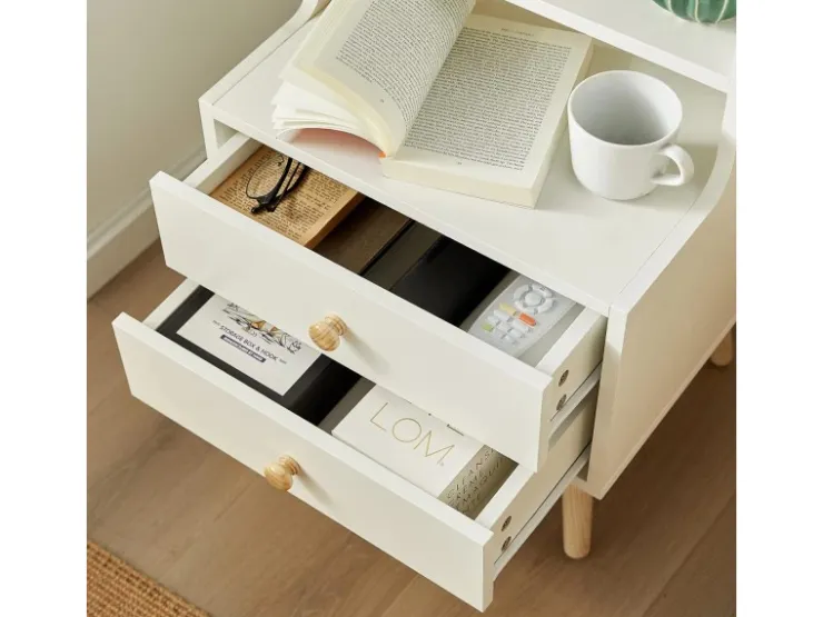 SoBuy Moderner Nachttisch mit 2 Schubladen Beistelltisch 43x81x36cm Weiß FBT100-W